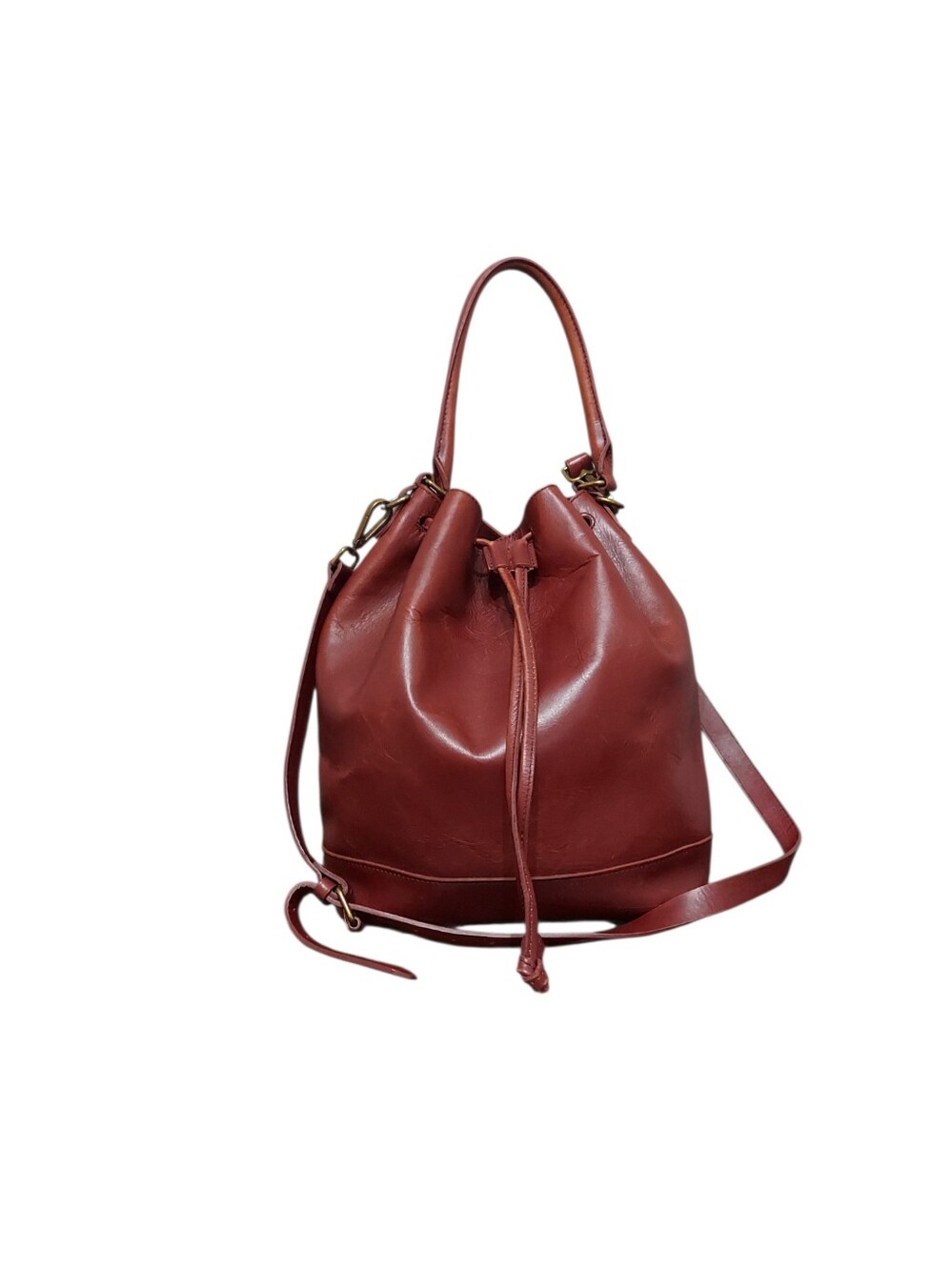 Madewell Lafayette Burgundy Brown Distressed Leather Drawstring Bucket Bag EUC